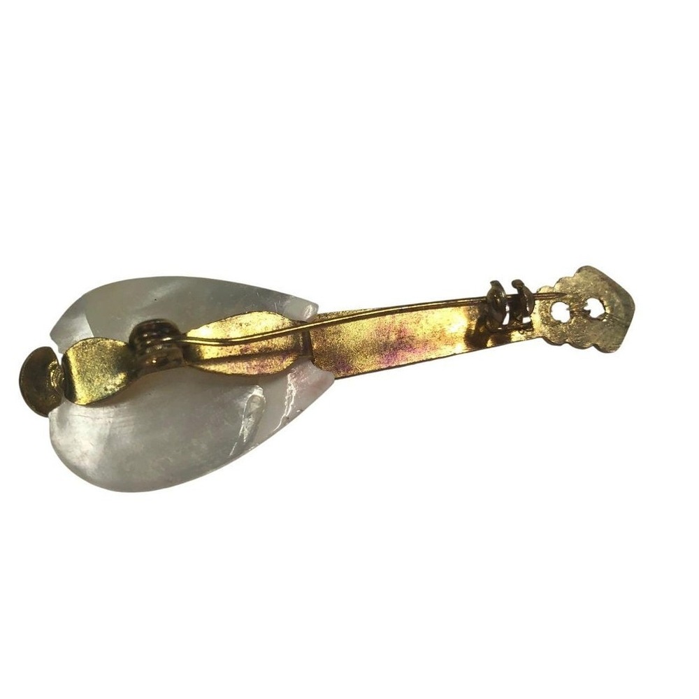 Vintage Mother of Pearl Mandolin Brooch Gold Tone Lute